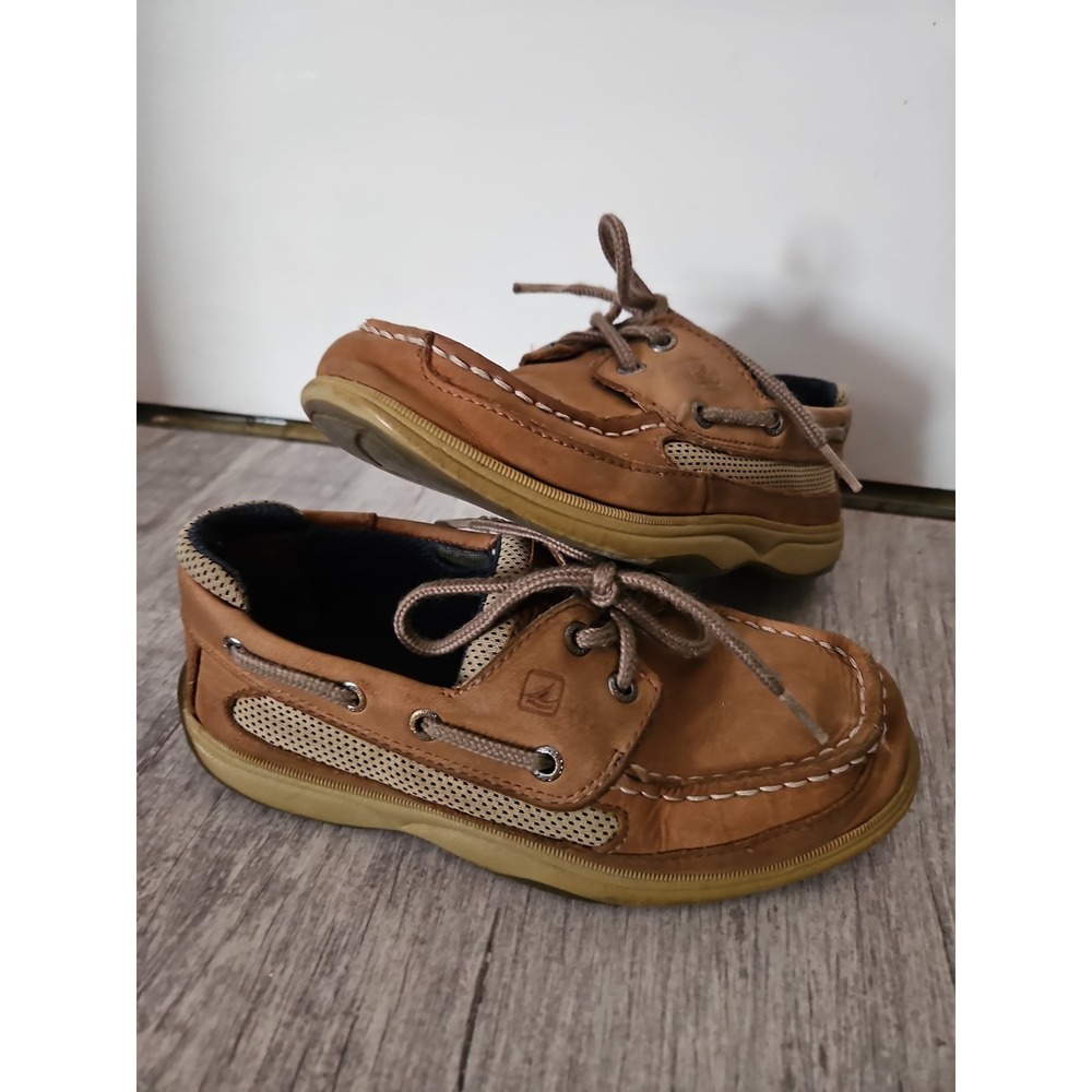 Classic Sperry Kids Brown Leather Mesh Boat Shoes Size 1.5M
